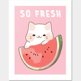 Cute Kawaii cat - Watermelon is so fresh Posters and Art